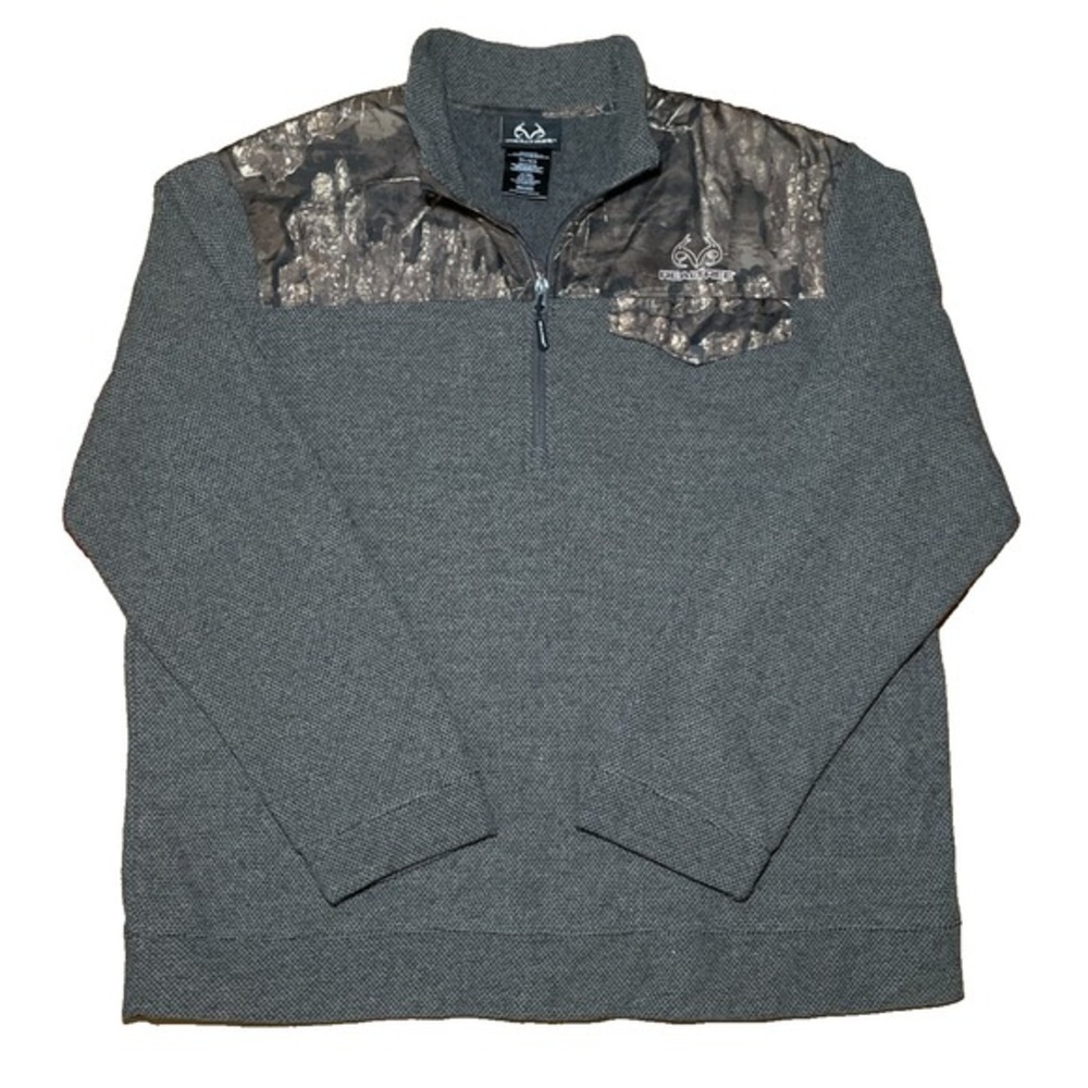 Realtree Men's Fleece Camo Pullover Gray 1/4 Zip Hunting Shirt - XL
